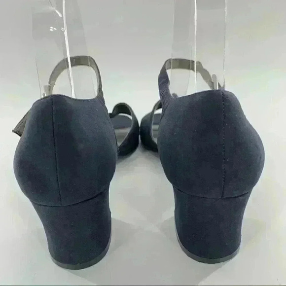 Madeline Stuart Bimini heels size 8.5 navy blue satin square toe 90s Y2k - Picture 3 of 12